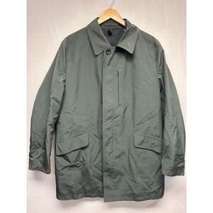 Sanyo Trench Coat Mens Deep Forest Green Long Sleeve Pocket Travel Outdoor Small